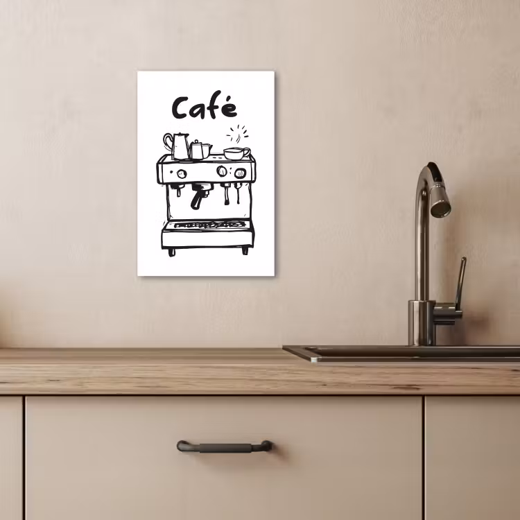 Canvas schilderij - Illustratie - Café - Koffiemachine - Kopjes — 3