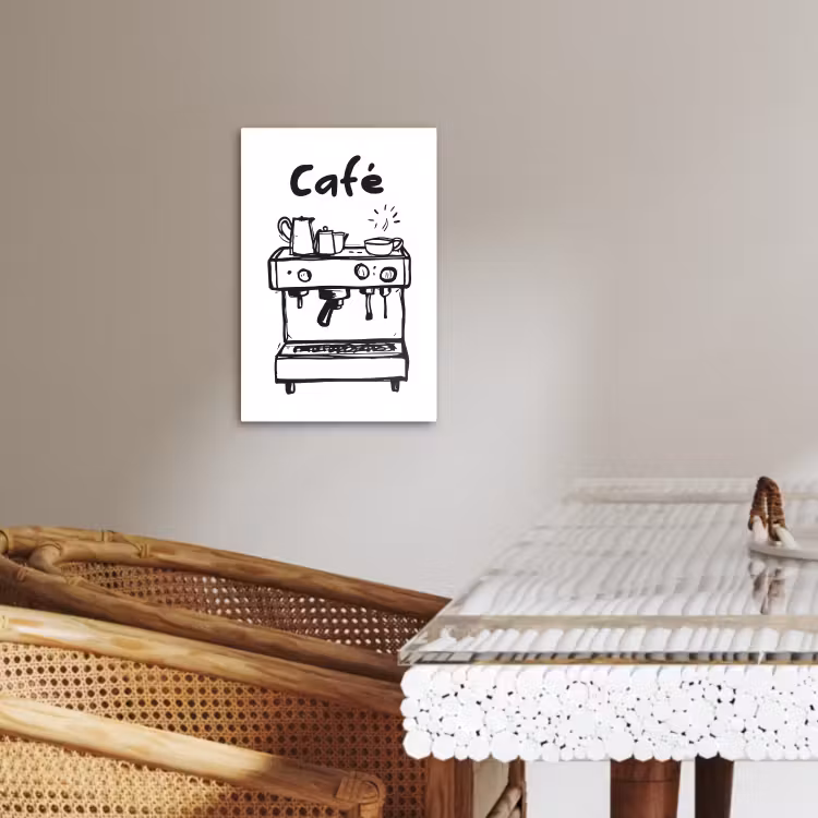 Canvas schilderij - Illustratie - Café - Koffiemachine - Kopjes — 4