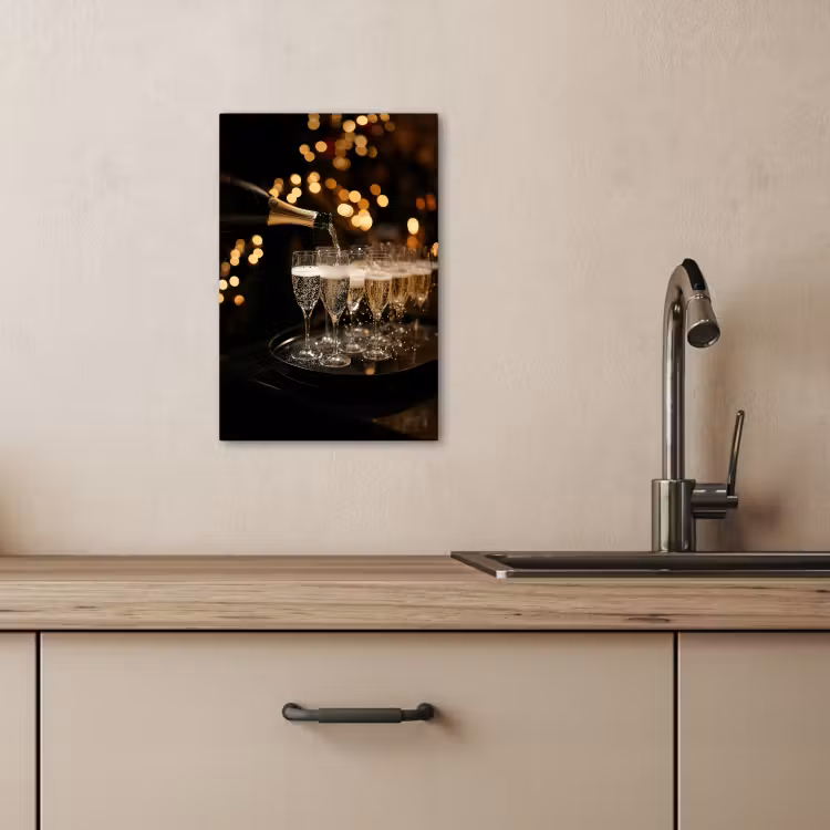 Canvas schilderij - Lichtjes - Champagne - Dienblad - Glazen — 4
