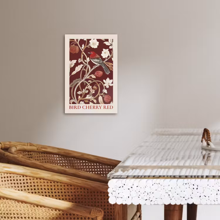 Canvas schilderij - Vogel - Bordeaux - Bloemen - Bessen — 5