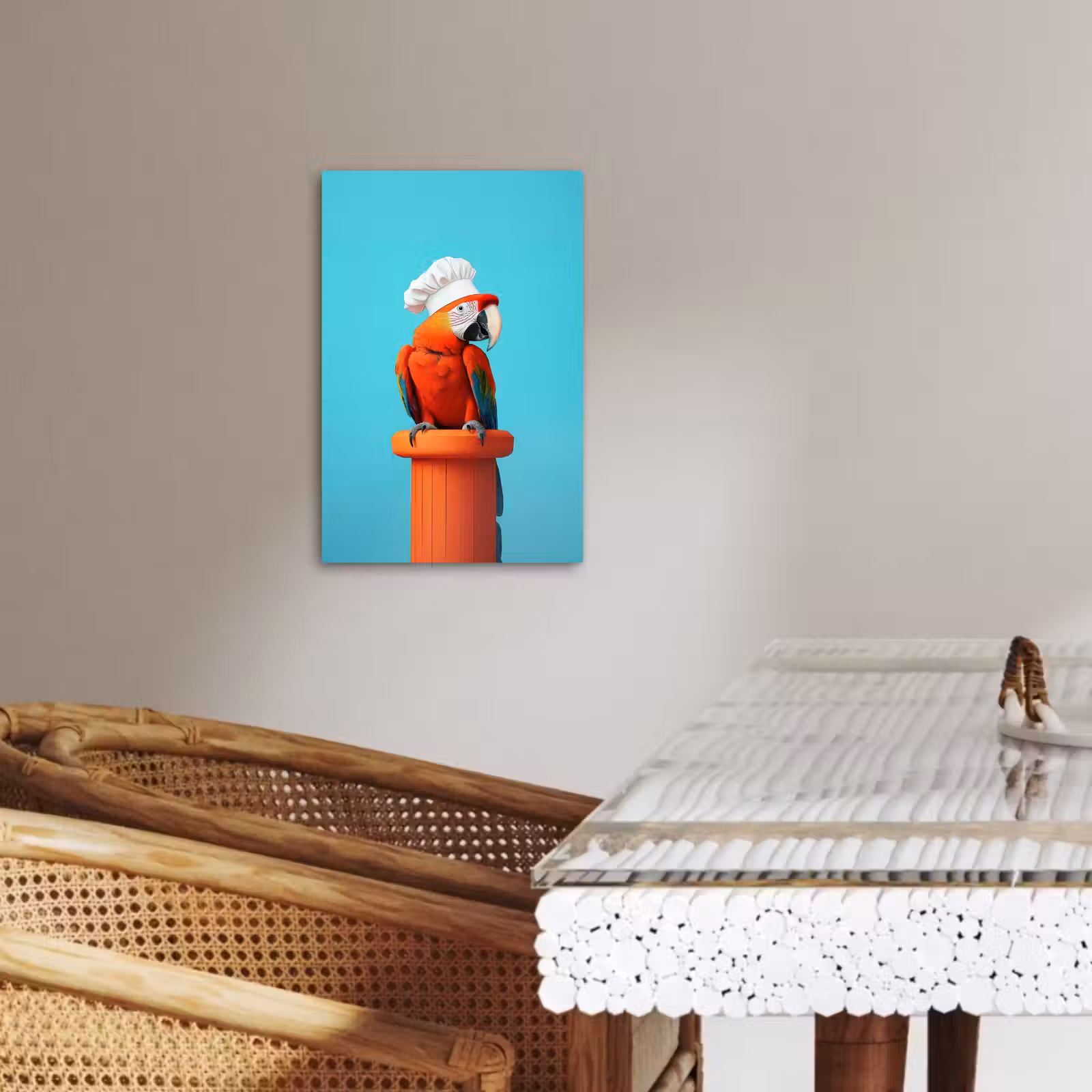 Canvas schilderij - Ara - Koksmuts - Sokkel - Grappig — 1