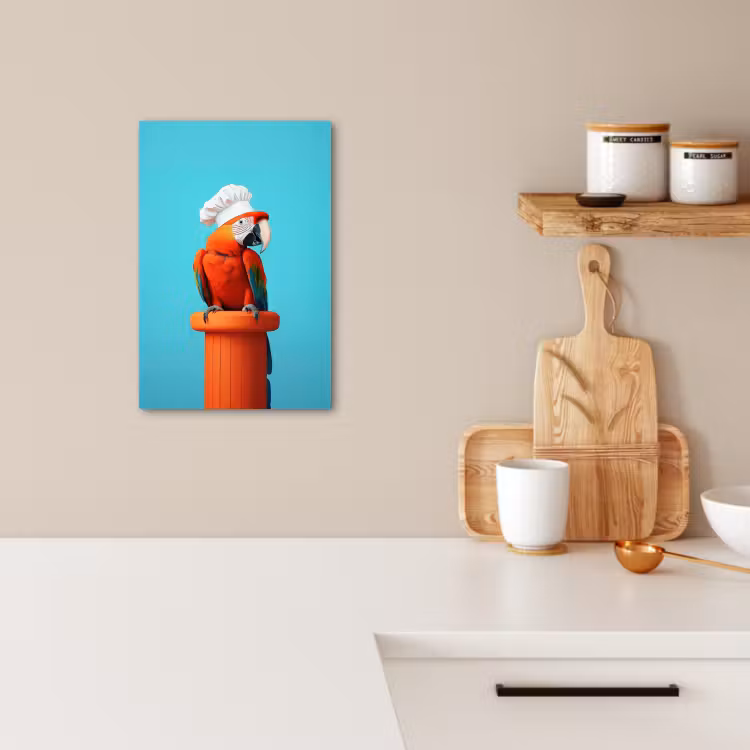 Canvas schilderij - Ara - Koksmuts - Sokkel - Grappig — 2