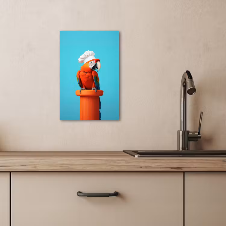Canvas schilderij - Ara - Koksmuts - Sokkel - Grappig — 3