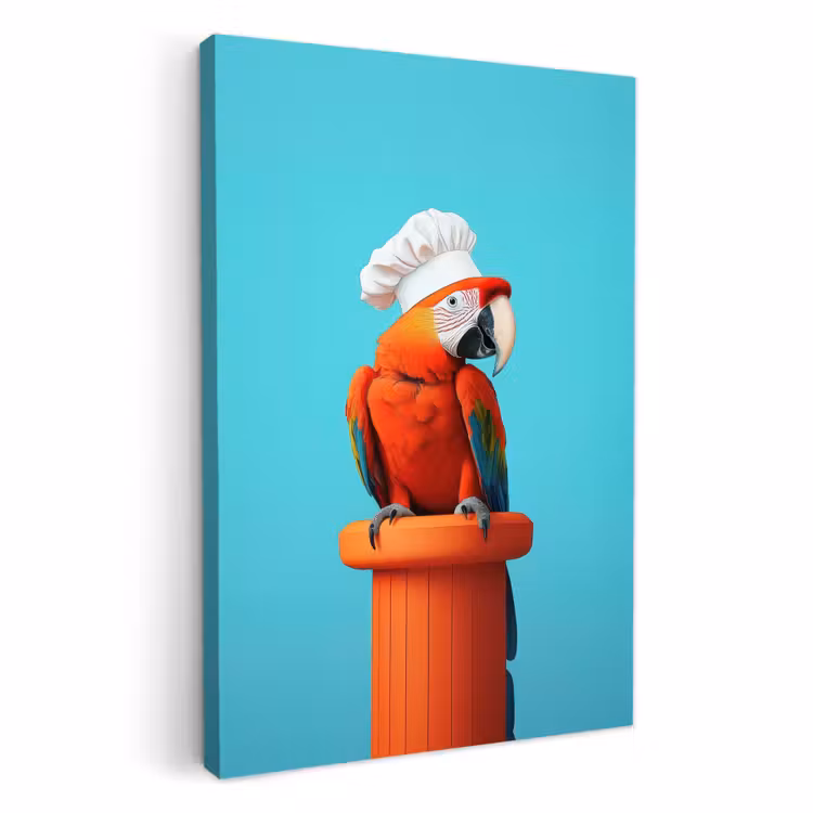 Canvas schilderij - Ara - Koksmuts - Sokkel - Grappig — 4