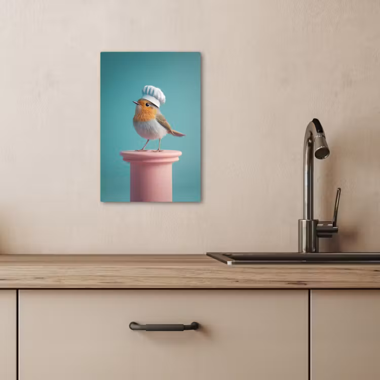 Canvas schilderij - Roodborstje - Vogel - Koksmuts - Sokkel — 4