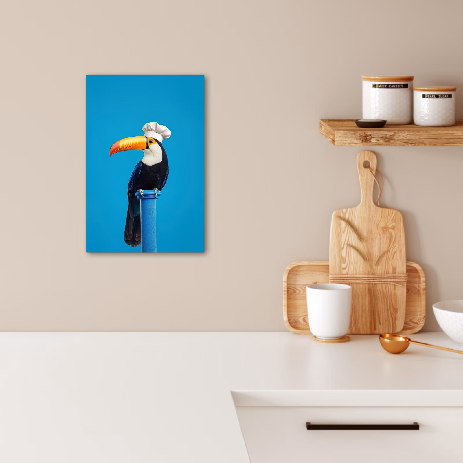 Canvas schilderij - Tucan - Sokkel - Vogel - Koksmuts — 1