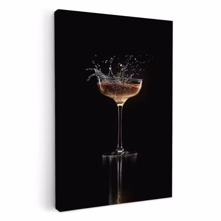 Canvas schilderij - Cocktail - Zwart - Spetters - Glas — 1