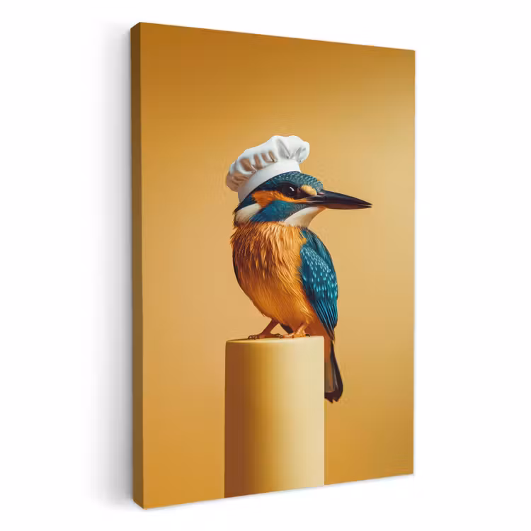 Canvas schilderij - Ijsvogel - Pilaar - Koksmuts - Vogel — 1