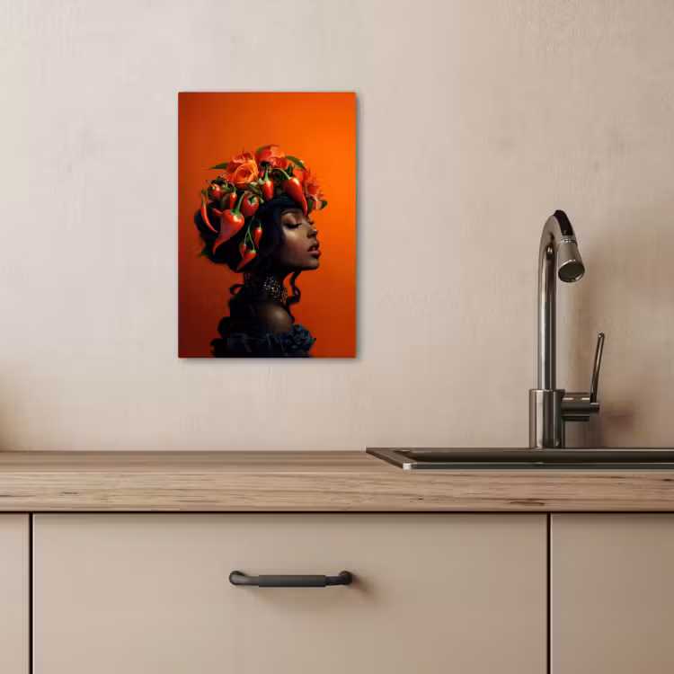 Canvas schilderij - Vrouw - Chilipepers - Pepers - Bloemen — 1