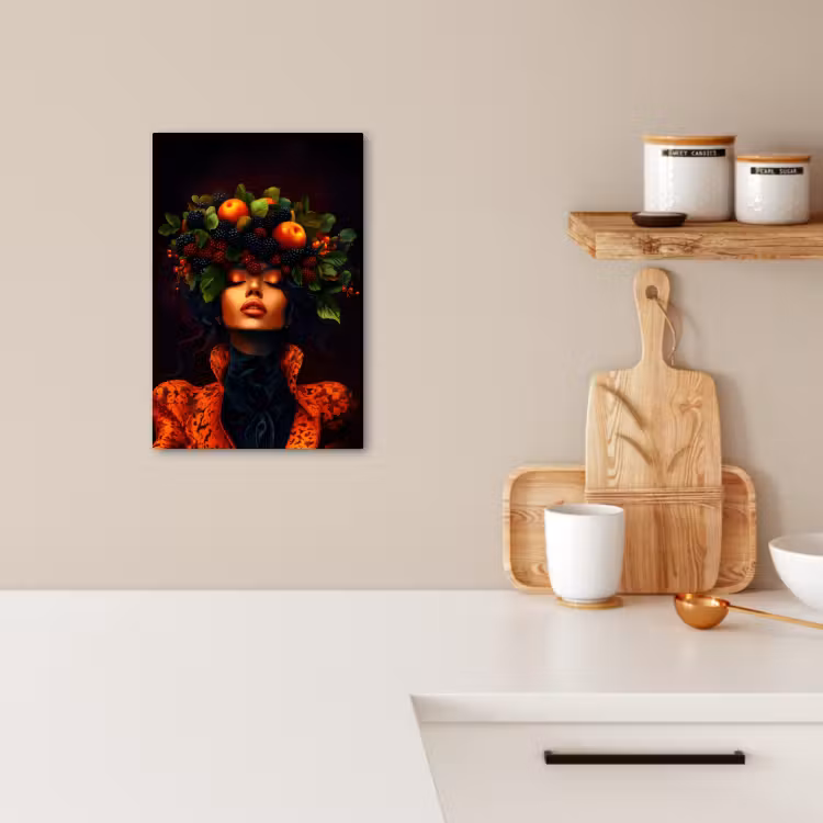 Canvas schilderij - Vrouw - Zwart - Bessen - Bramen - Appels — 1