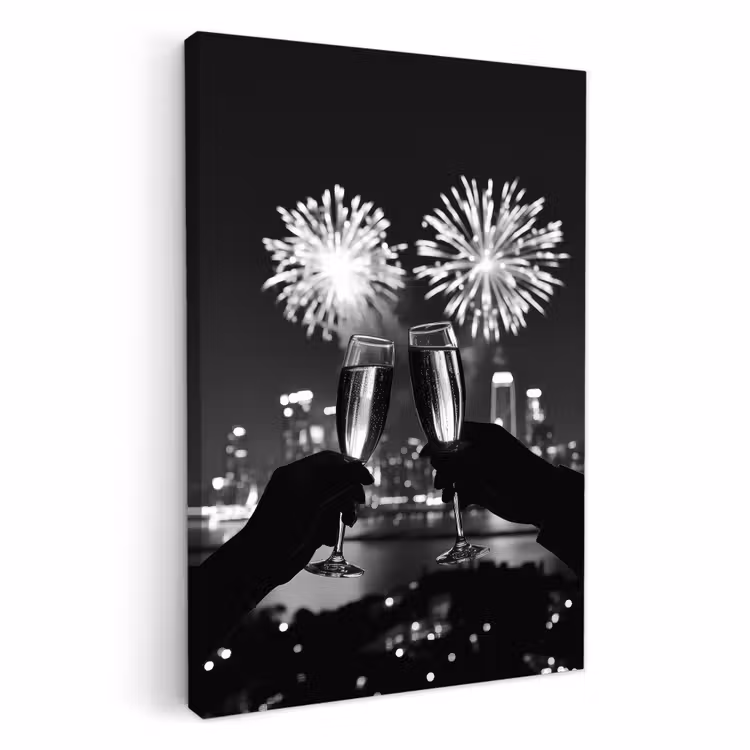 Canvas schilderij - Vuurwerk - Proosten - Skyline - Champagne — 3