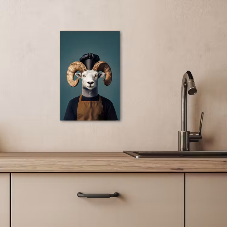 Canvas schilderij - Geit - Hoorns - Kokskleding — 3
