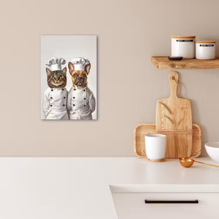 Canvas schilderij - Kat - Hond - Kokskleding — 3
