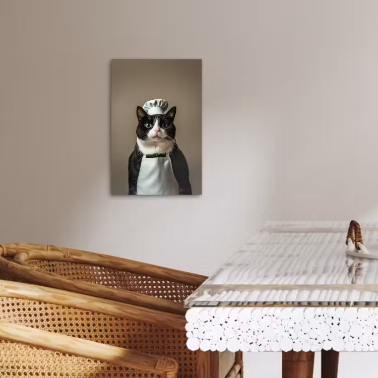 Canvas schilderij - Kat - Kokskleding - Zwart - Wit — 3