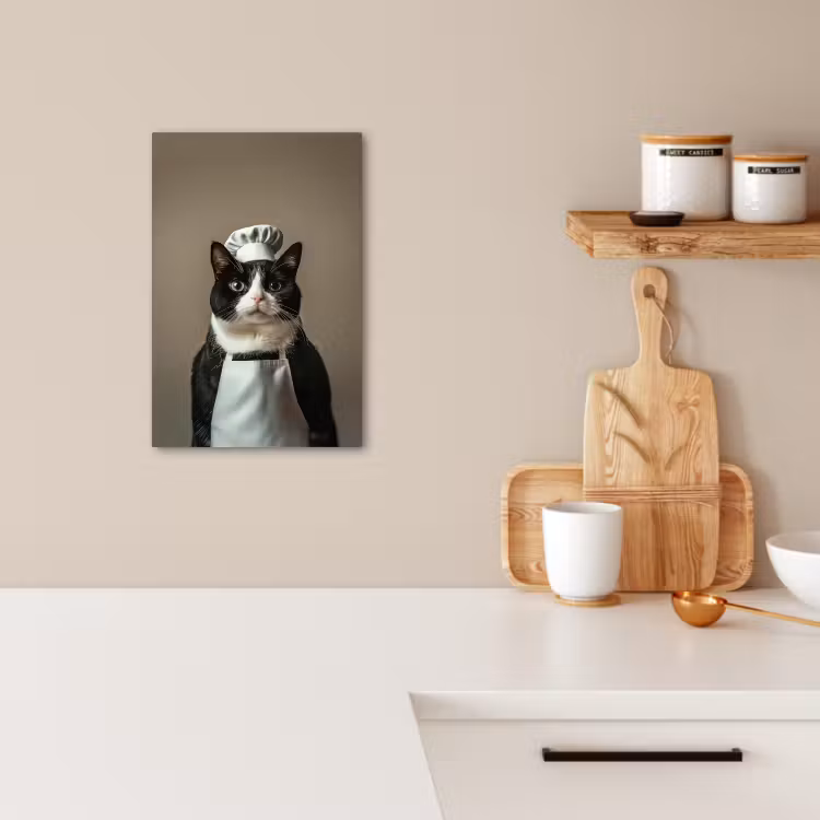 Canvas schilderij - Kat - Kokskleding - Zwart - Wit — 5