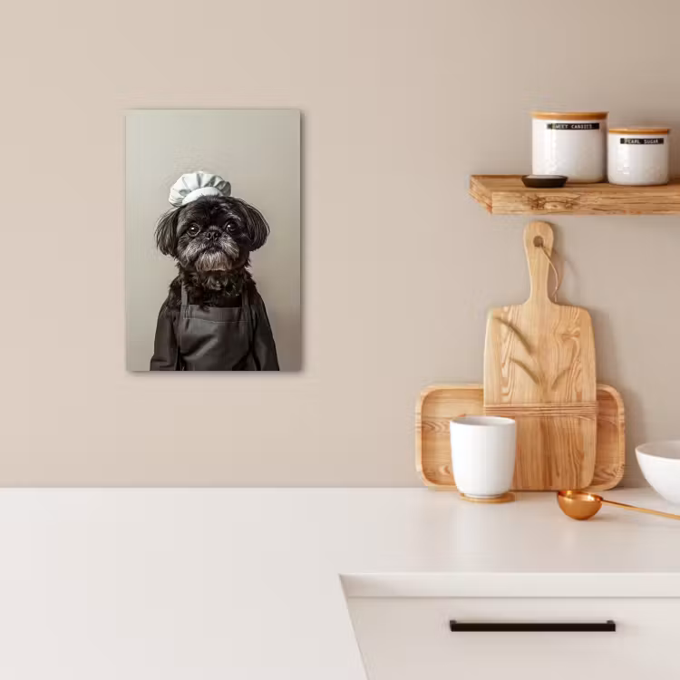 Canvas schilderij - Kokskleding - Zwart - Hondje — 3