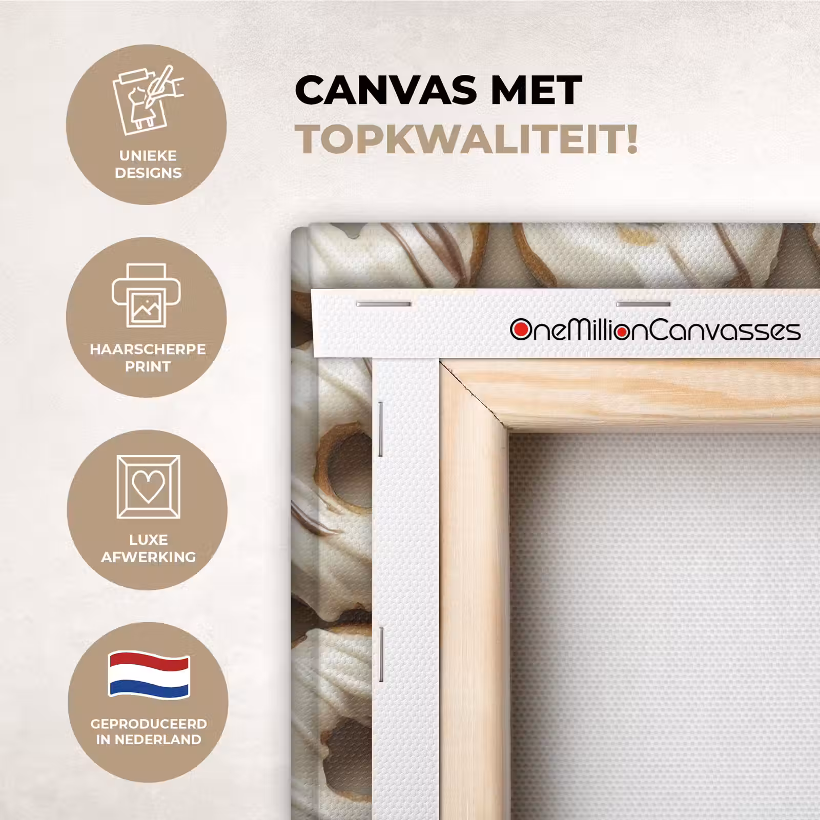 Canvas schilderij - Donuts - Chocolade - Wit - Beige — 1