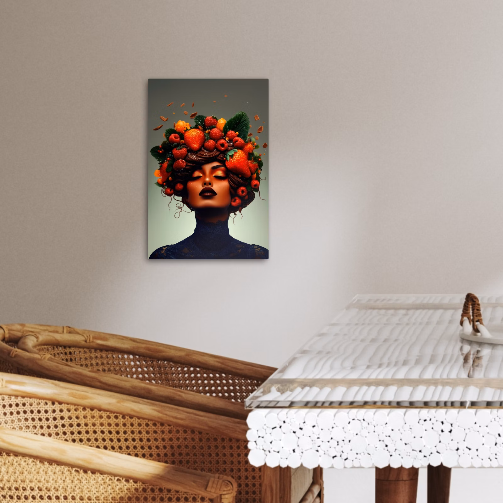 Canvas schilderij - Vrouw - Chocolade - Frambozen - Aardbeien - Koekjes — 1