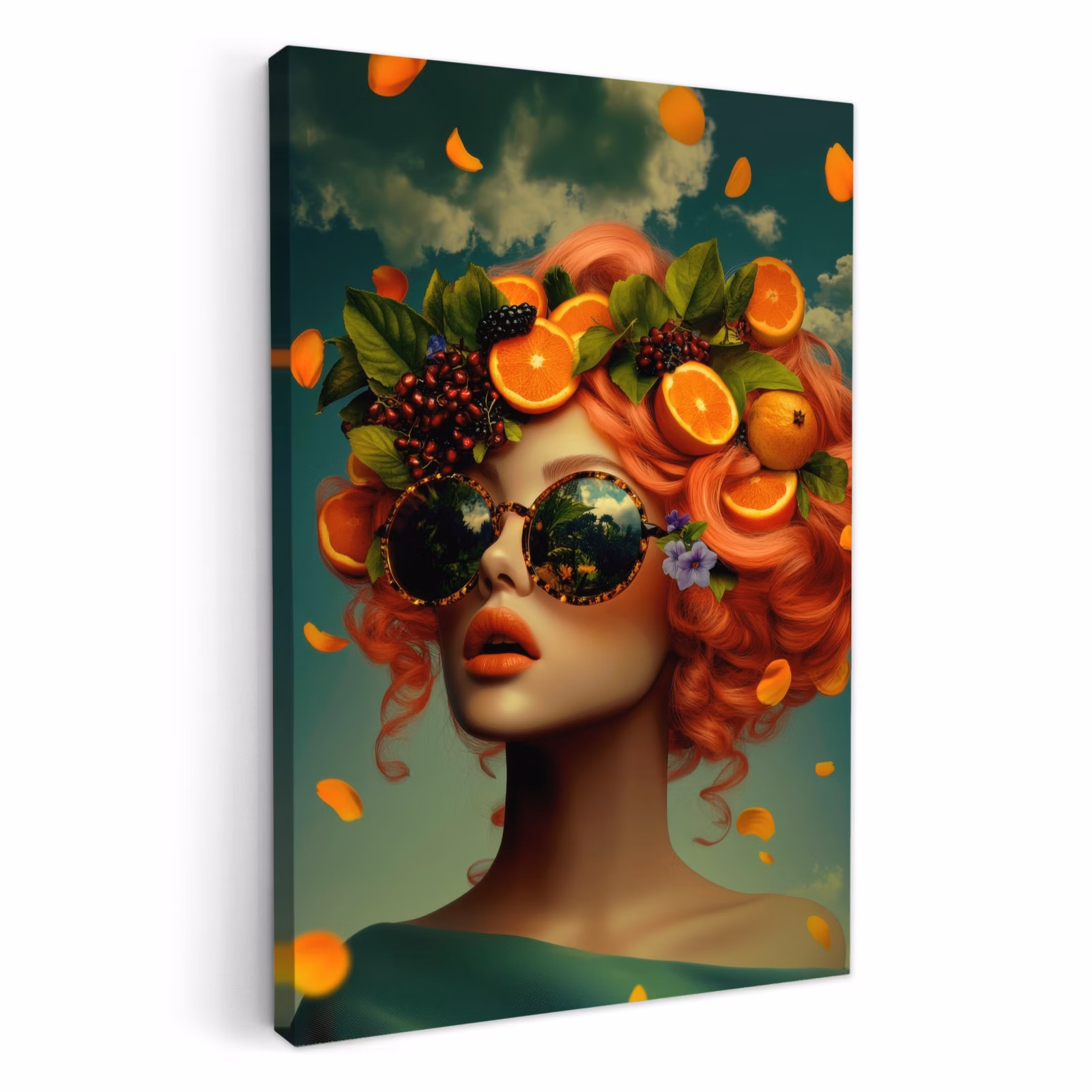 Canvas schilderij - Vrouw - Sinaasappel - Bessen - Oranje — 1