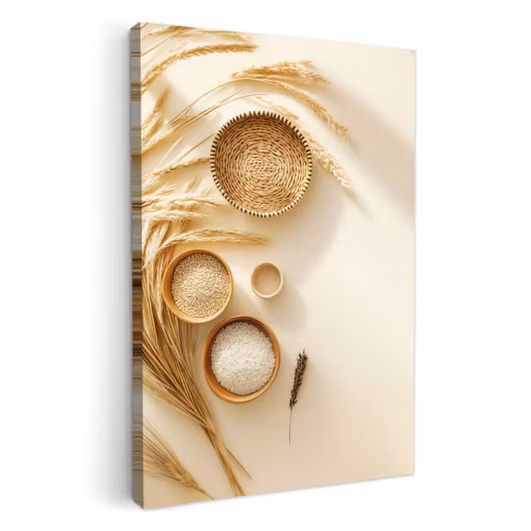 Canvas schilderij - Granen - Hout - Kom - Beige — 2