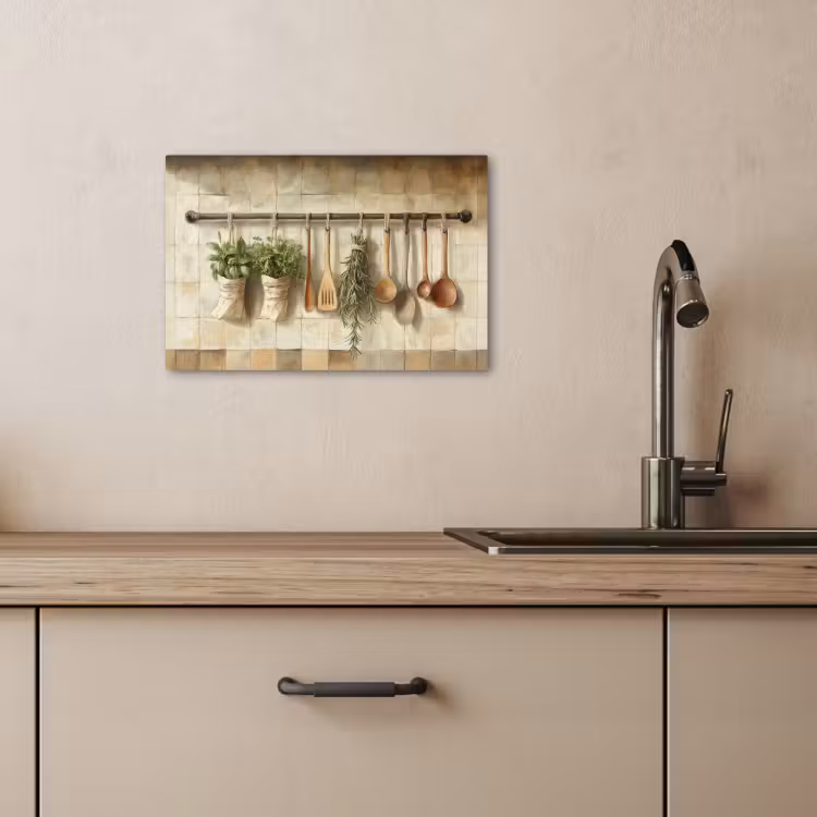 Canvas schilderij - Hout - Keukengerei - Stilleven - Tegels — 3