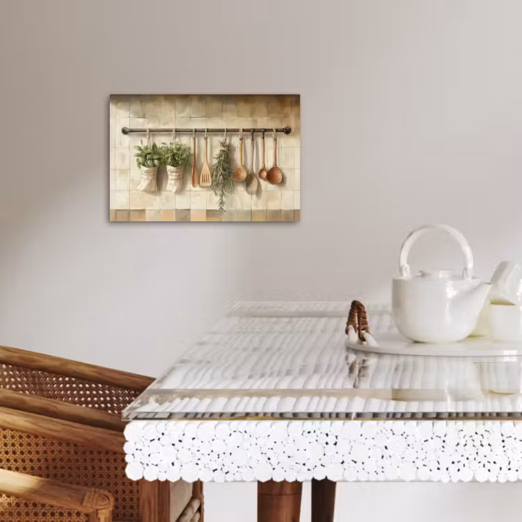 Canvas schilderij - Hout - Keukengerei - Stilleven - Tegels — 5