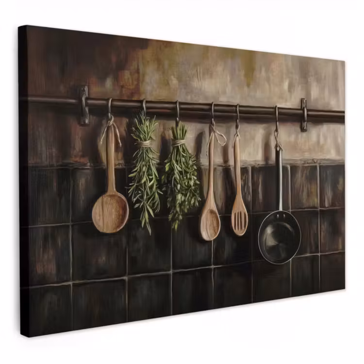 Canvas schilderij - Keukengerei - Rustiek - Tegels - Kruiden — 1