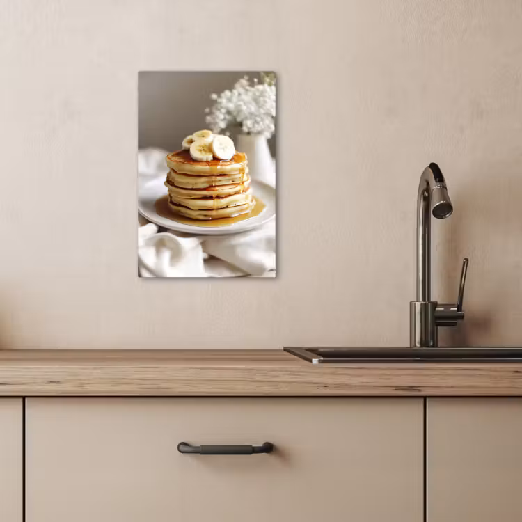 Canvas schilderij - Pannenkoeken - Banaan - Siroop - Wit - Beige — 1