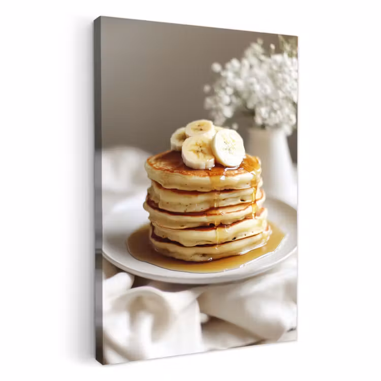 Canvas schilderij - Pannenkoeken - Banaan - Siroop - Wit - Beige — 2