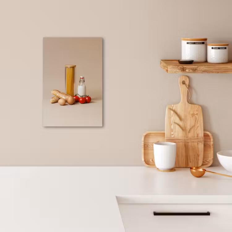 Canvas schilderij - Spaghetti - Melk - Tomaten - Eieren - Brood — 1
