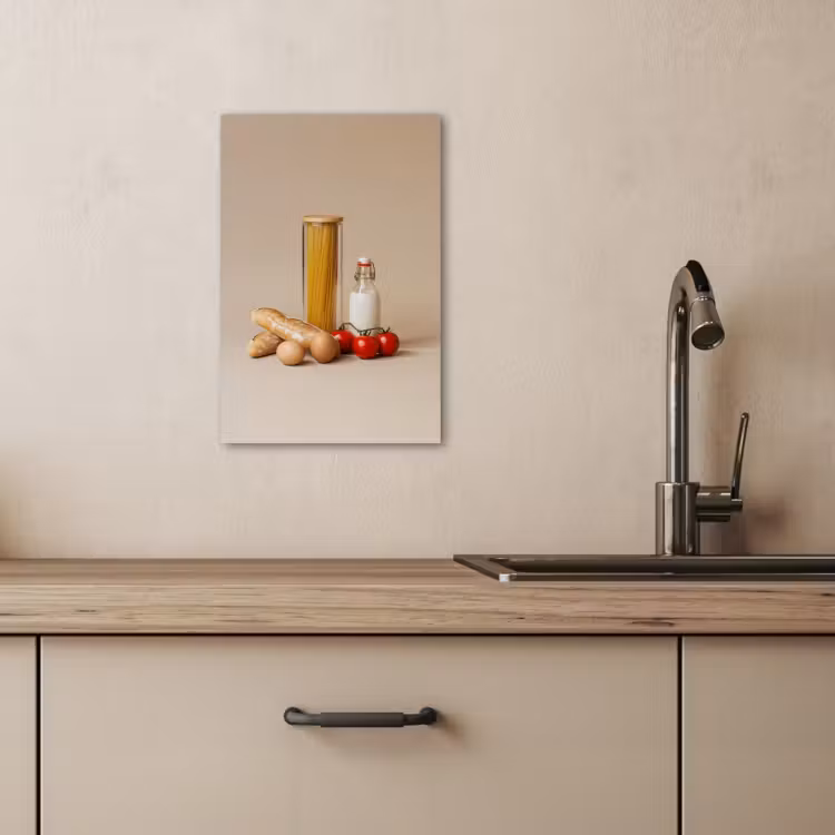 Canvas schilderij - Spaghetti - Melk - Tomaten - Eieren - Brood — 4