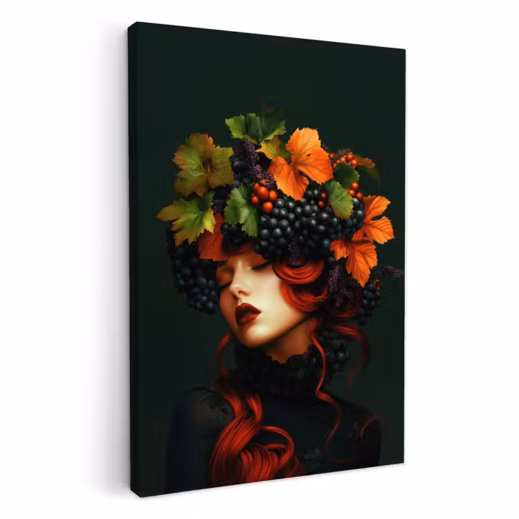 Canvas schilderij - Vrouw - Rood - Groen - Druiven — 4