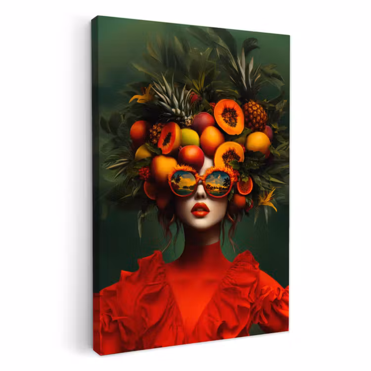 Canvas schilderij - Vrouw - Vruchten - Papaja - Ananas — 2