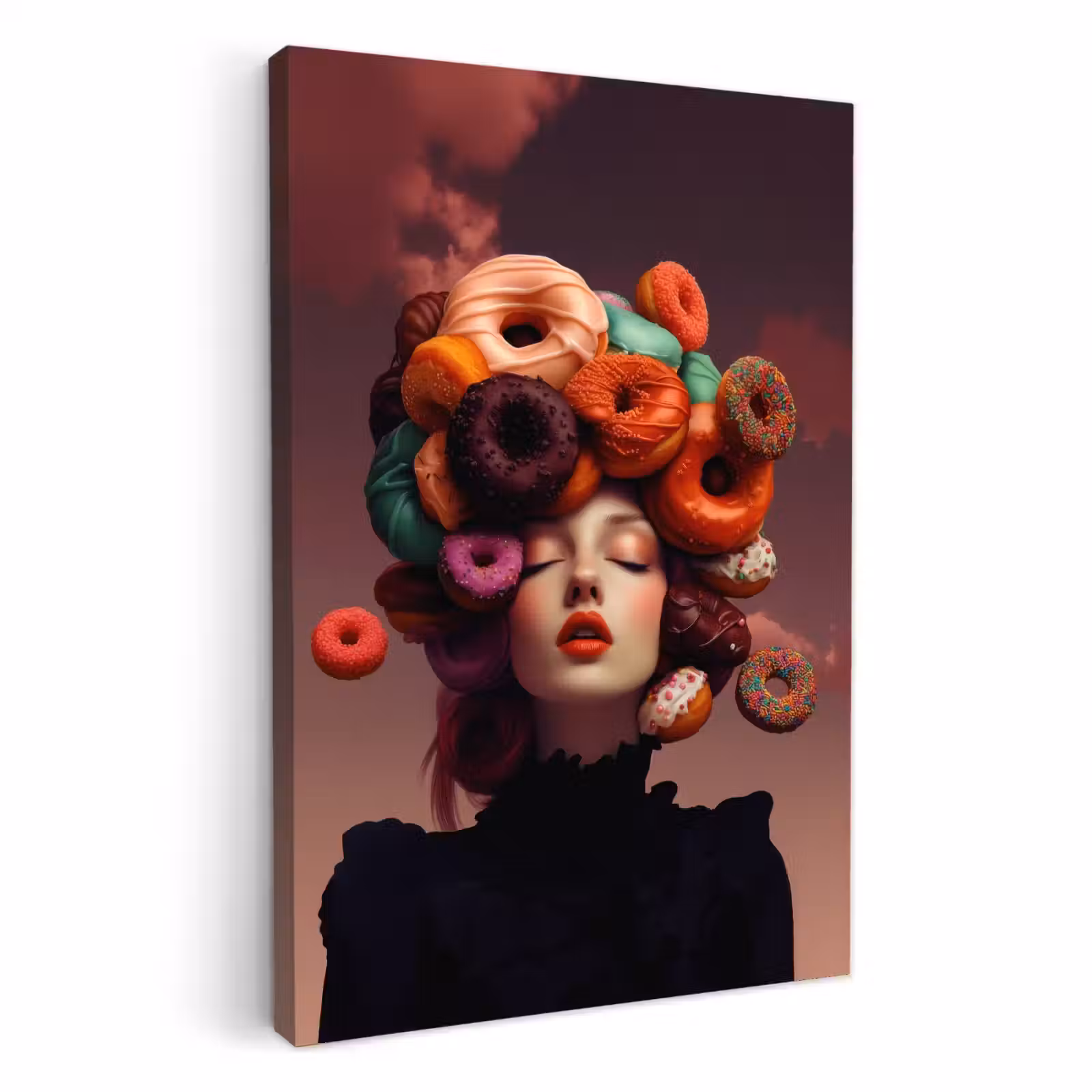 Canvas schilderij - Vrouw - Donuts - Kleurrijk — 1