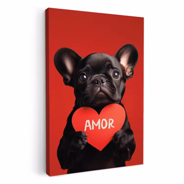 Canvas schilderij - Amor - Hond - Hartje - Rood — 1