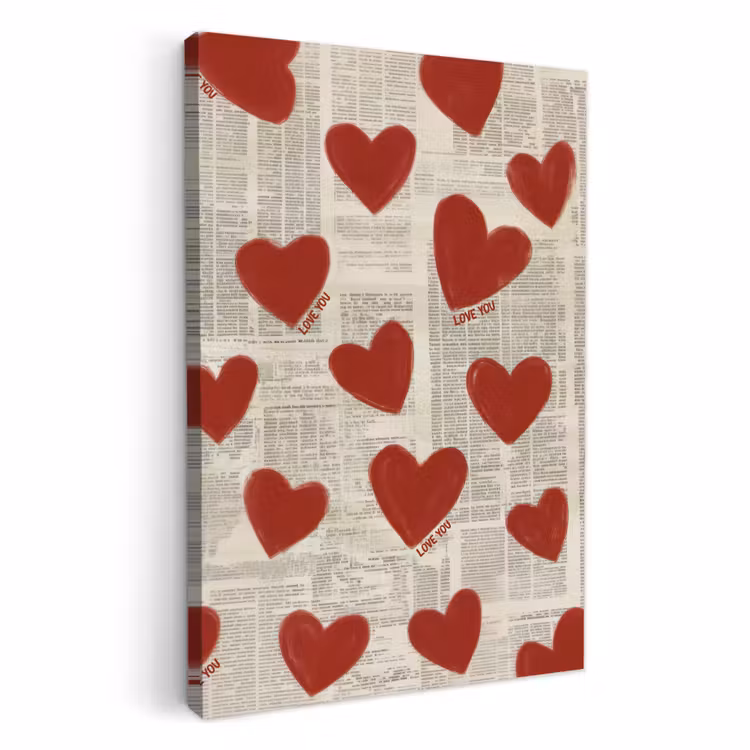 Canvas schilderij - Hartjes - Krant - Loveyou — 1
