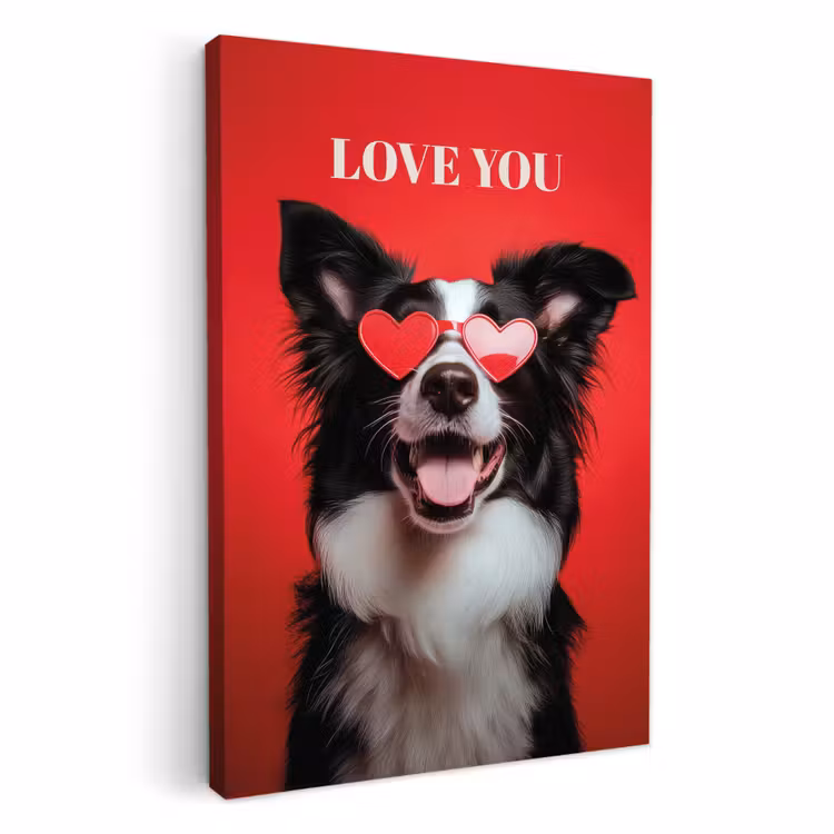 Canvas schilderij - Hond - Hartjesbril - Loveyou - Rood — 1