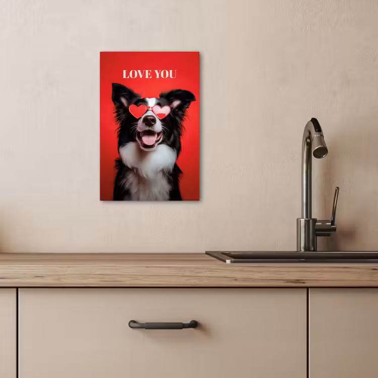 Canvas schilderij - Hond - Hartjesbril - Loveyou - Rood — 5