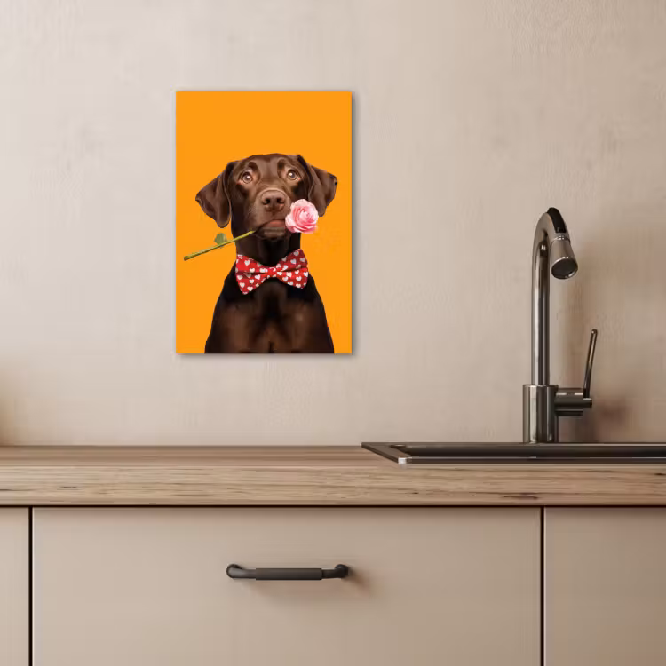 Canvas schilderij - Hond - Oranje - Roos - Valentijn — 1