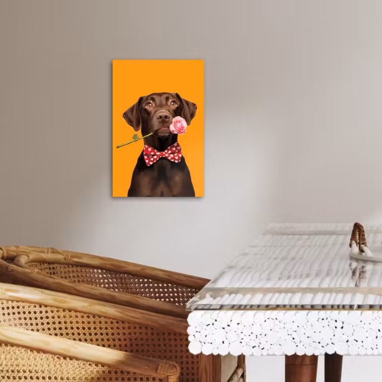 Canvas schilderij - Hond - Oranje - Roos - Valentijn — 2