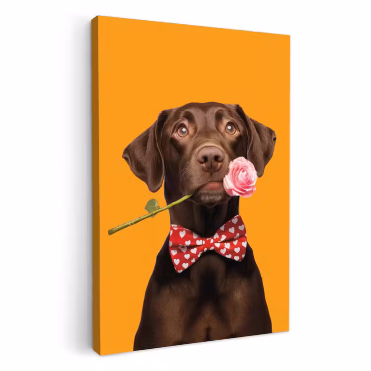 Canvas schilderij - Hond - Oranje - Roos - Valentijn — 3