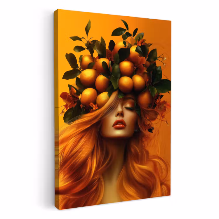 Canvas schilderij - Vrouw - Citroenen - Bloesem - Geel — 2