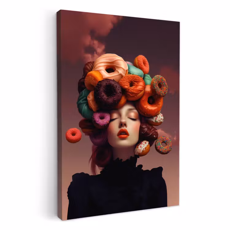 Canvas schilderij - Vrouw - Donuts - Kleurrijk — 1