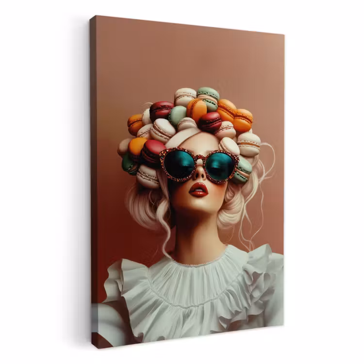 Canvas schilderij - Vrouw - Macarons - Bril — 1