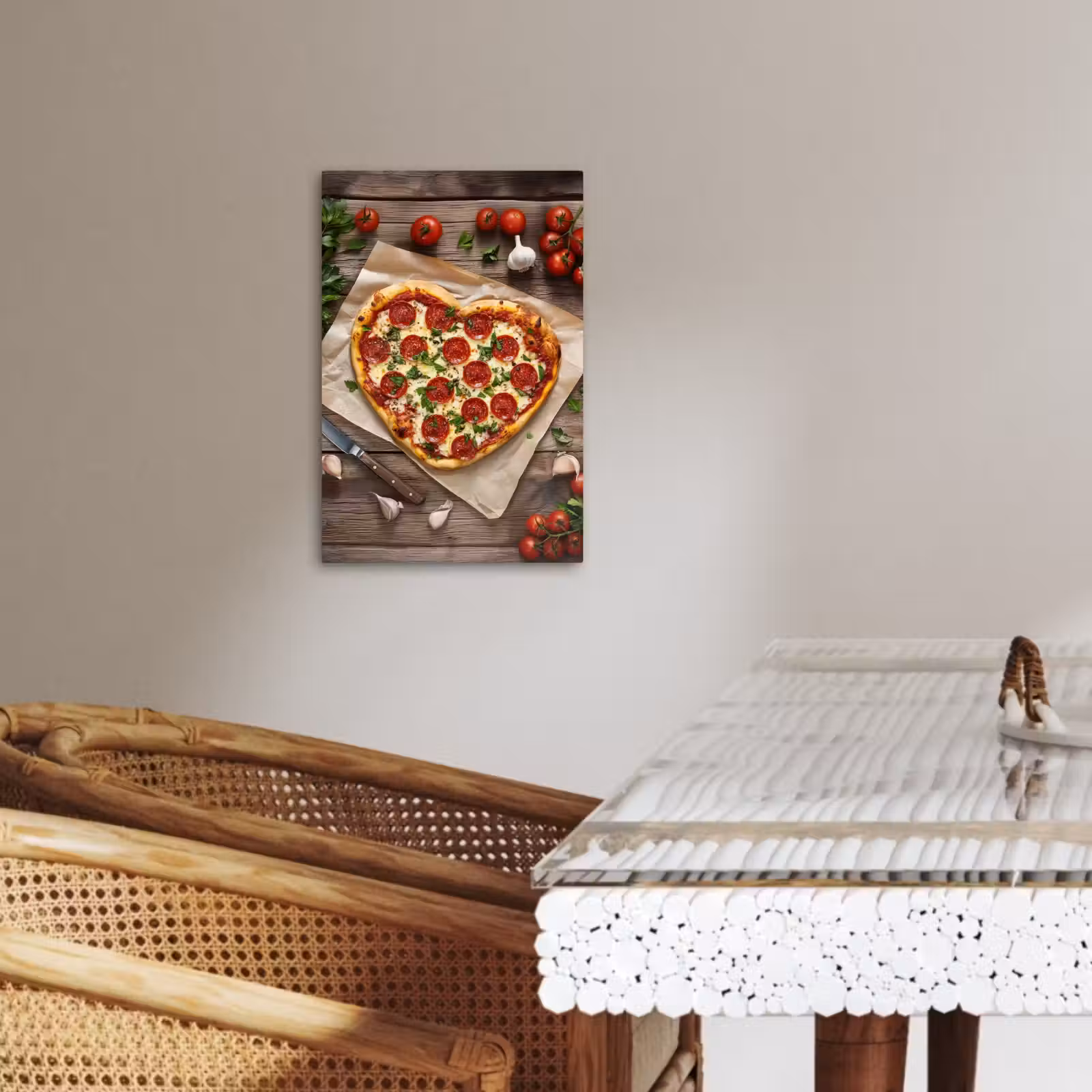 Canvas schilderij - Pizza - Hart - Pepperoni - Tomaat — 1
