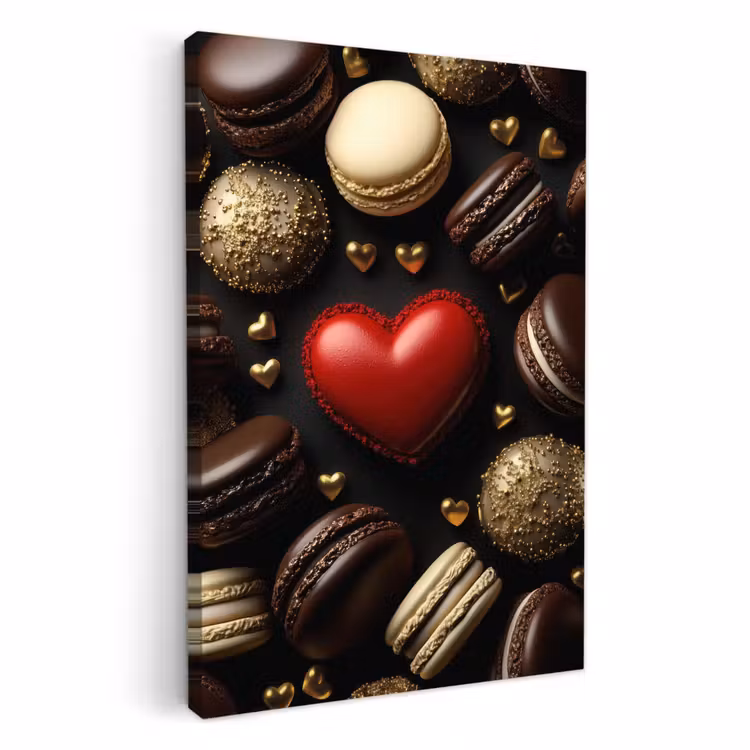 Canvas schilderij - Macarons - Rood - Hart — 2