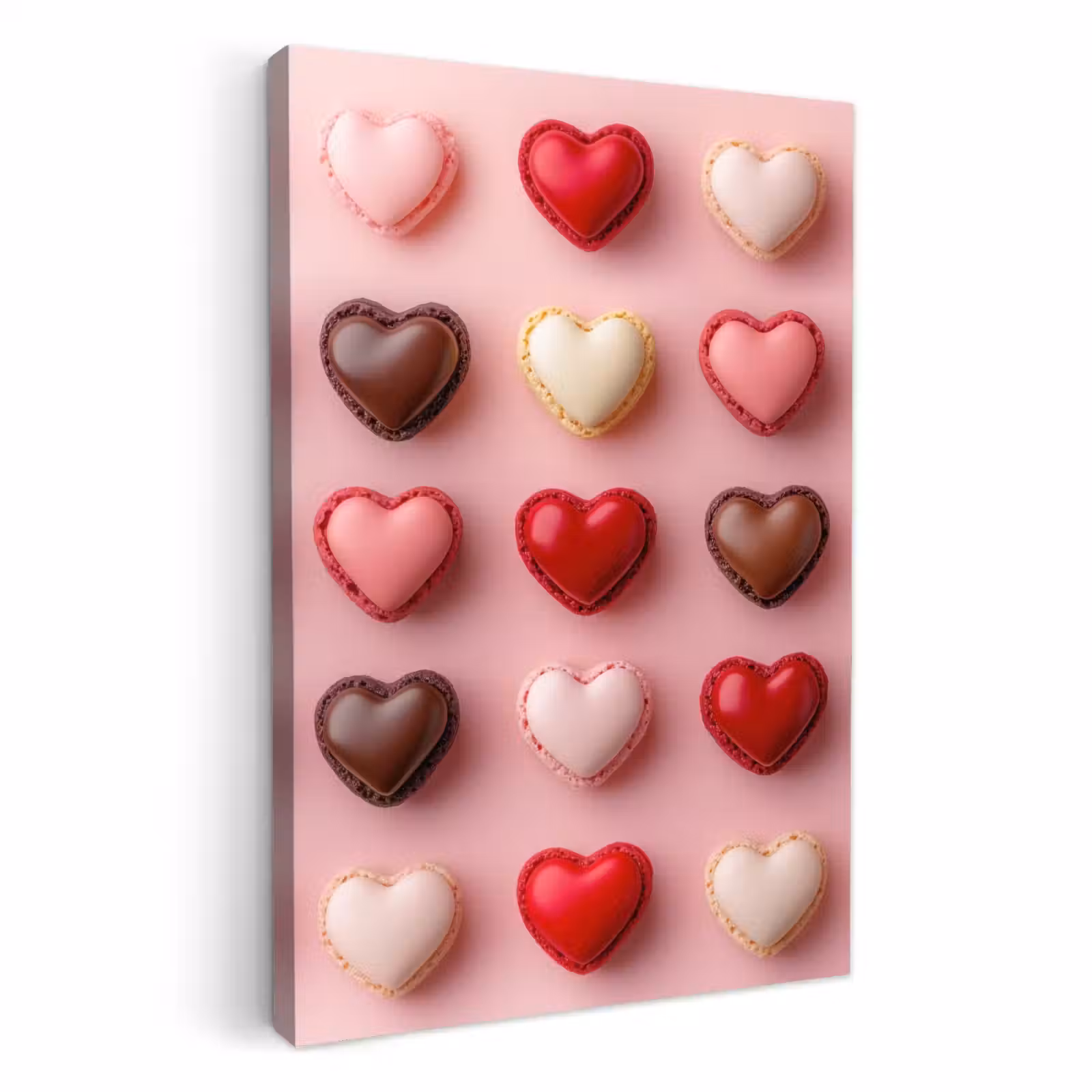 Canvas schilderij - Macarons - Hartjes - Kleurrijk - Roze — 1