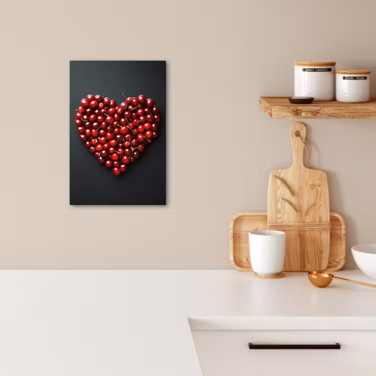Canvas schilderij - Kersen - Hart - Rood - Zwart — 4