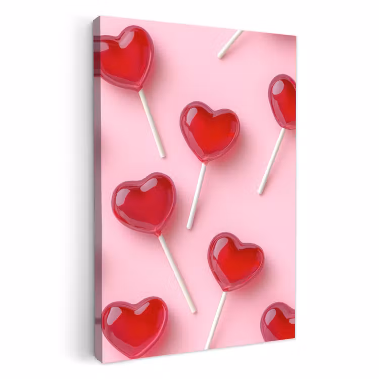 Canvas schilderij - Lollies - Hartjes - Roze — 2