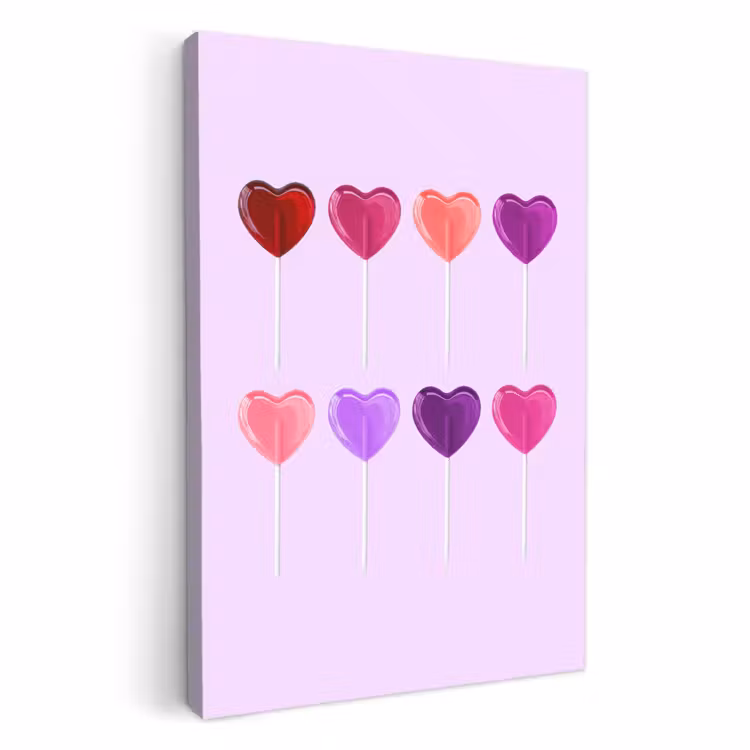 Canvas schilderij - Lolly - Hart - Roze - Snoep — 1